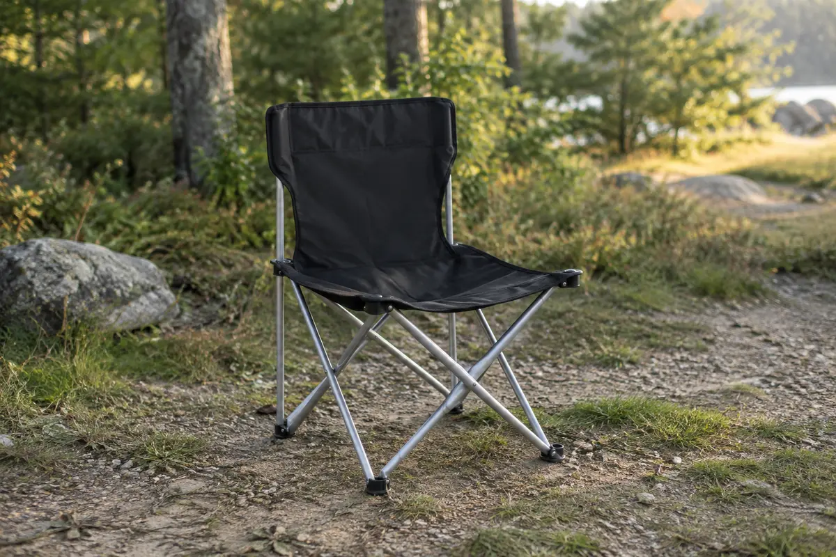 Chaise pliante de camping BigDean noire, avec assise en tissu Oxford et structure métallique argentée