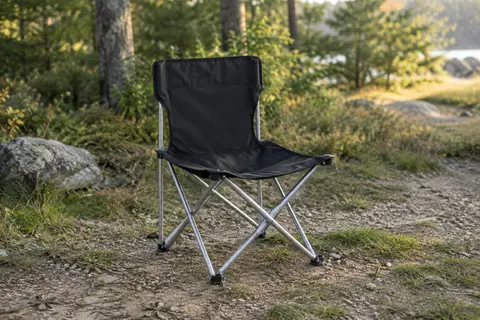 Chaise pliante de camping BigDean noire, avec assise en tissu Oxford et structure métallique argentée